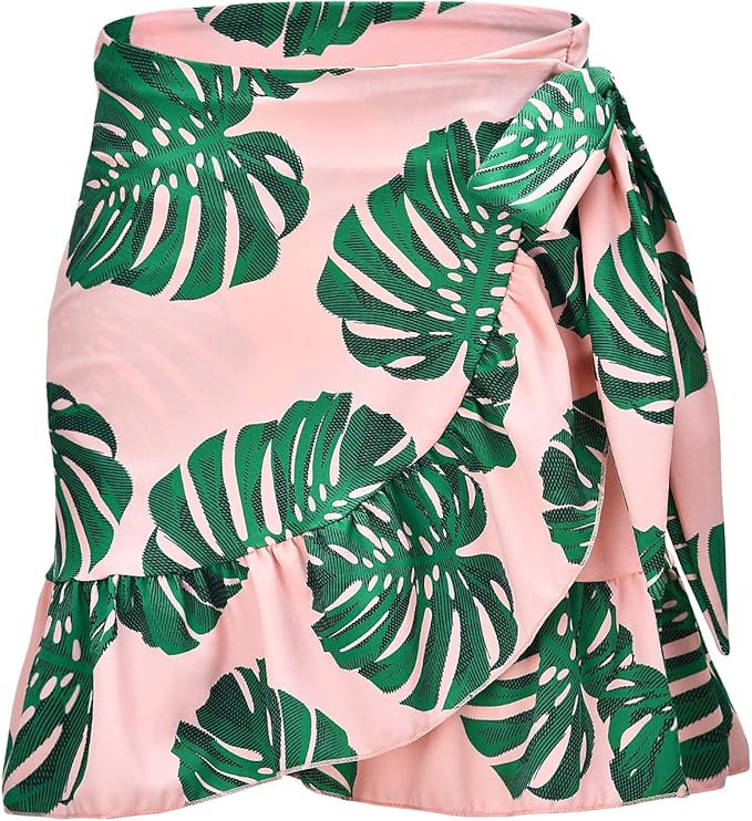 ChinFun Women's Ruffle Sarongs Beach Wrap Swimwear Bikini Tankini Cover Up Swim Skirts Swimdress | Amazon (US)