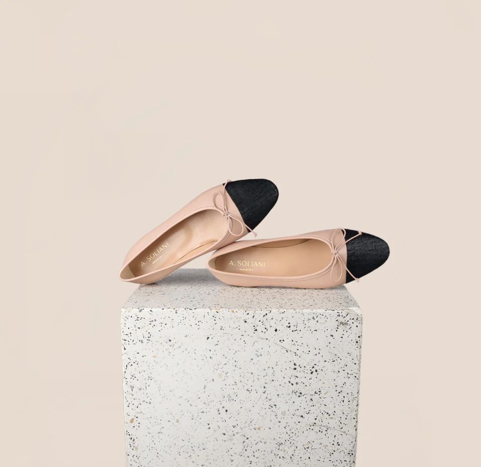 Como Italian Leather Ballet Flats in Blush/Black | A. Soliani | A.Soliani