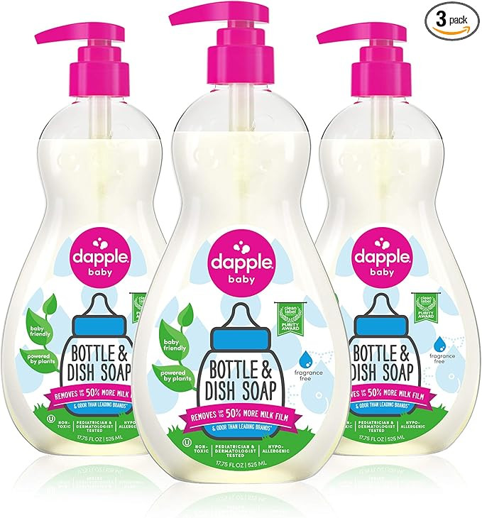 Baby Bottle Soap & Dish Soap by Dapple Baby, Fragrance Free, 17.75 Fl Oz Bottle (Pack of 3) - Pla... | Amazon (US)