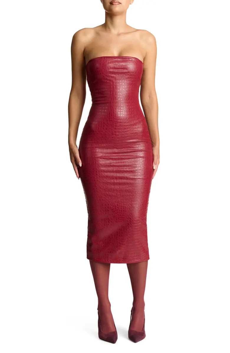 Croc Embossed Faux Leather Strapless Dress | Nordstrom