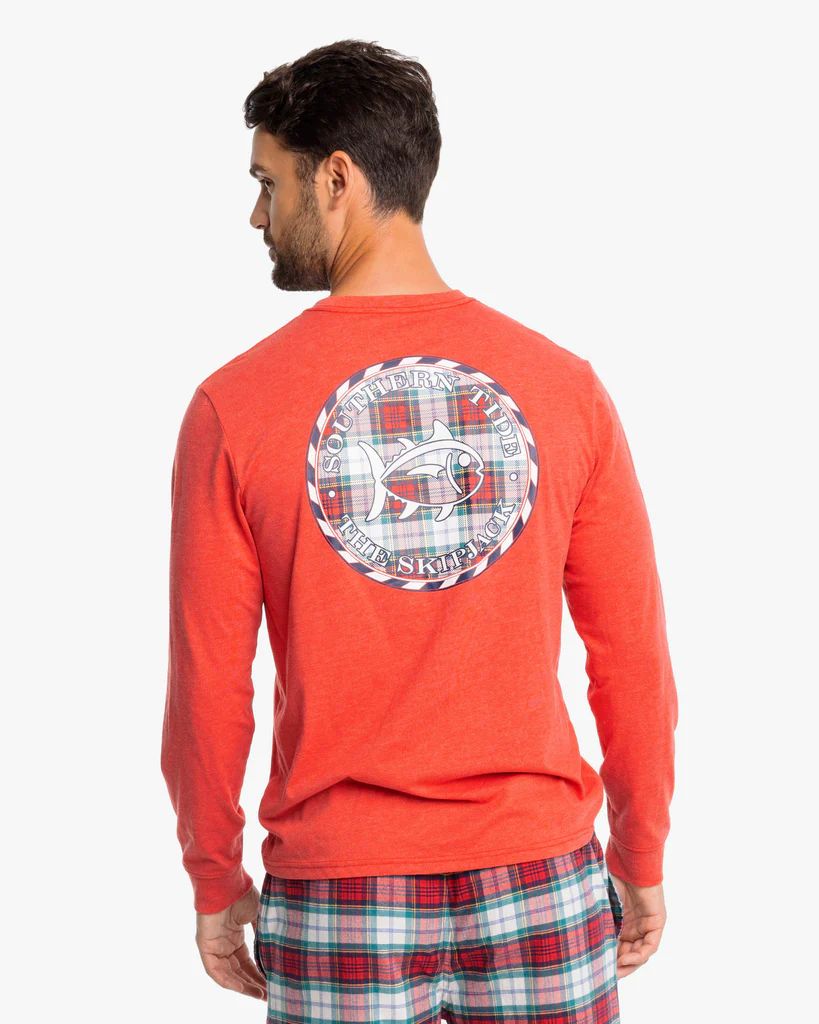 Heather Plaid Skipjack Medallion Long Sleeve T-Shirt | Southern Tide