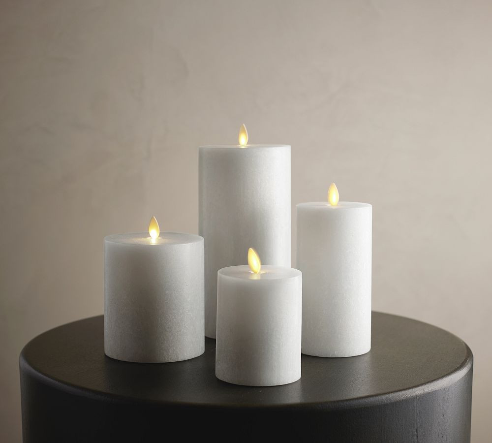 Premium Flickering Flameless Wax Pillar Candle - Salt Washed | Pottery Barn (US)