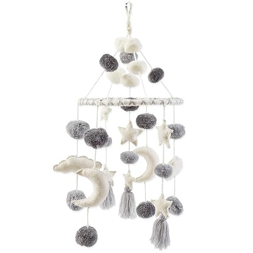 Mud Pie Pom Pom Stars and Clouds Celestial Crib Mobile - White and Grey, White/Grey | Amazon (US)
