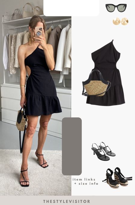 Short black dress for a hot night out on holiday. Wearing xs but s would’ve been better shoulder wise. Paired it with strappy sandals and a straw bag. Read the size guide/size reviews to pick the right size.

Leave a 🖤 to favorite this post and come back later to shop

#black dress #cut out dress 

#LTKSeasonal #LTKstyletip #LTKeurope