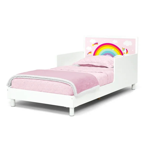 Delta Children Dreamer Toddler Bed (Choose from Dinosaur or Rainbow Headboard Stickers), Bianca W... | Walmart (US)