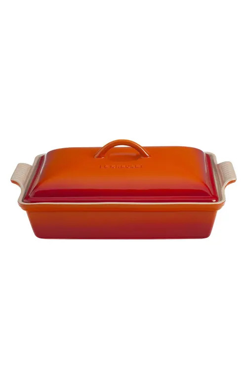 Le Creuset 4 Quart Covered Rectangular Stoneware Casserole in Flame at Nordstrom | Nordstrom