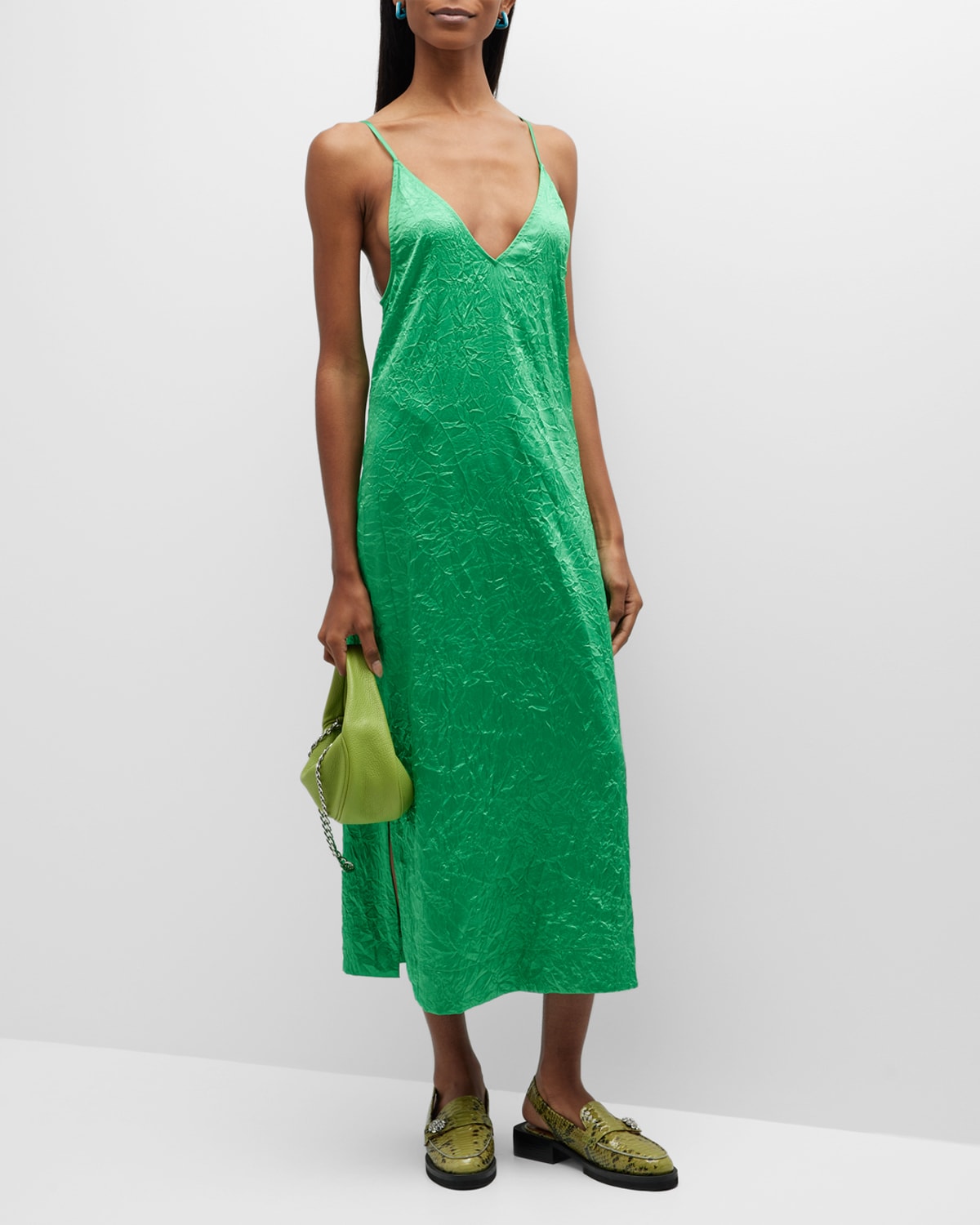Crinkled Satin Slip Dress | Neiman Marcus