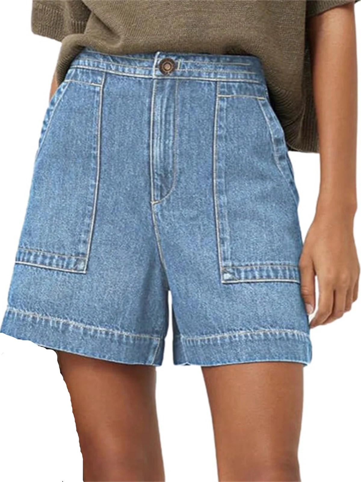 Summer Women High Waisted Casual Denim Shorts Denim Shorts Wide Leg Shorts with Pockets | Walmart (US)