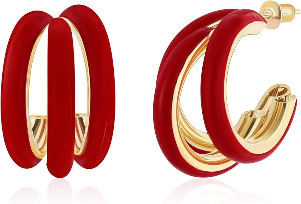 Gold Hoop Earrings for Women, Chunky Triple Hoop Earrings Thick Three Open Hoop Trendy Jewelry Gi... | Amazon (US)