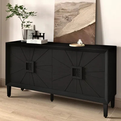60" Premium Rustic American Farmhouse Credenza - Symmetrical Sunburst Door Design, Heavy-Duty TV Stand With Adjustable Shelves, Wood Storage Cabinet | Wayfair North America