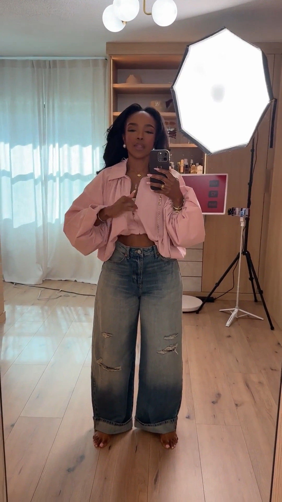 Scroll to shop!! Pros and cons coming at you 💕 This casual chic outfit featuring relaxed distressed wide-leg denim styled with a soft blush pink cropped jacket for an effortless off-duty look.

Perfect for coffee runs, casual days out, travel outfits, or weekend errands.
@Zara 


#LTKootd #LTKOver40