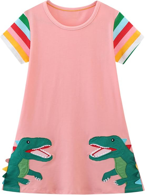 FreeLu Toddler Girls Striped Summer Dress Cartoon Appliques Dresses Girls Cotton Casual Clothing ... | Amazon (US)