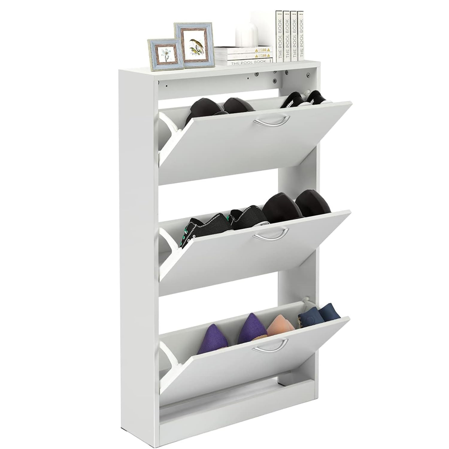 HOPUBUY Shoe Cabinet for Entryway, White Narrow Shoe Storage Cabinet Flip Down Shoe Rack Wood 3 T... | Amazon (US)