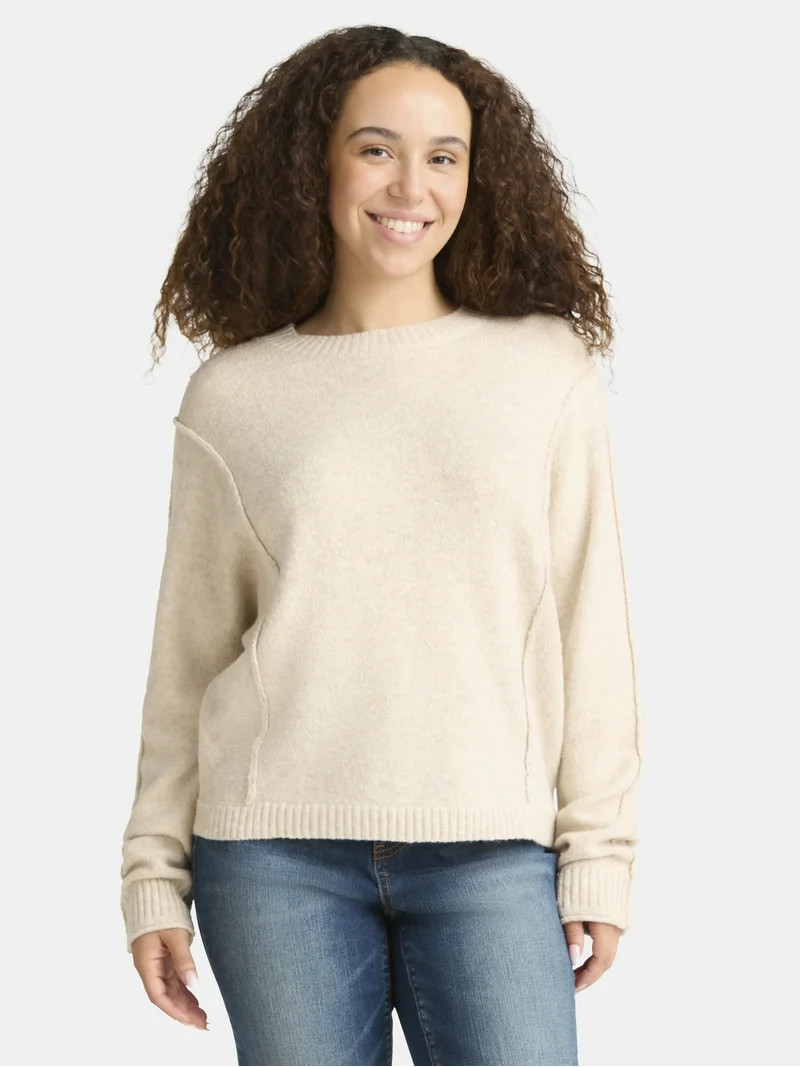 Time and Tru Women's Seamed Sweater with Long Sleeves, Midweight, Sizes XS-XXXL | Walmart (US)