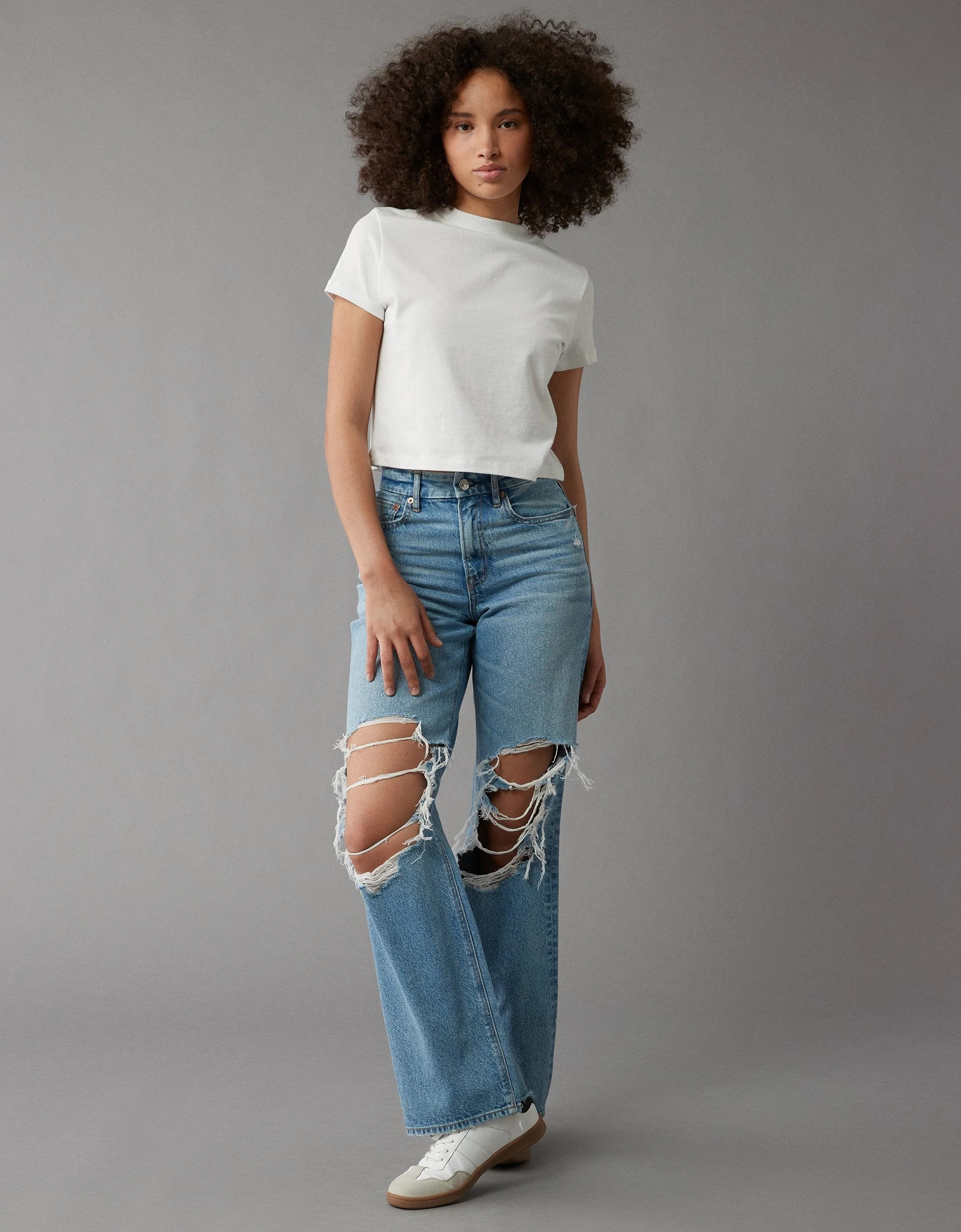 AE Strigid Curvy Super High-Waisted Baggy Straight Ripped Jean | Shop Simon