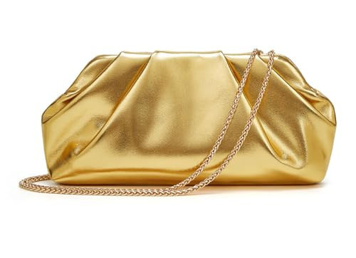 MILATA Women's Ruched Clutch Purse, Metallic Gold Vegan Leather Evening Bag, Formal Pleated Handbag for Wedding Party Prom (gold) | Amazon (US)