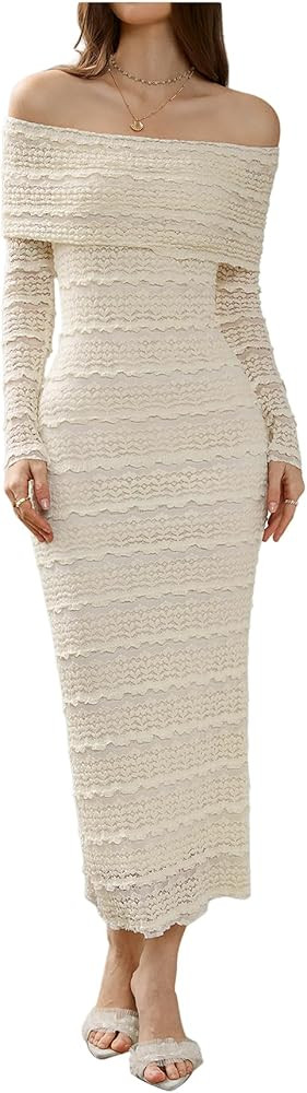 Verdusa Women's Floral Lace Off The Shoulder Wedding Guest Dress Spring Fall Bodycon Maxi Cocktai... | Amazon (US)
