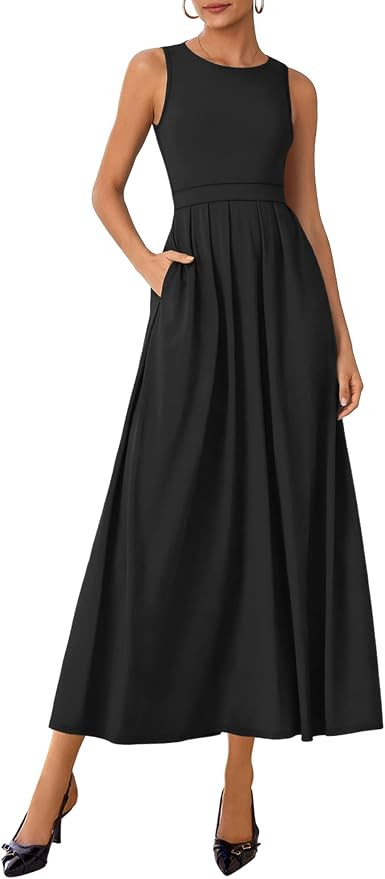 Lazysmile Women's Summer Sleeveless Formal Maxi Dresses | Crew Neck, Pleated A Line, Cocktail Wed... | Amazon (US)