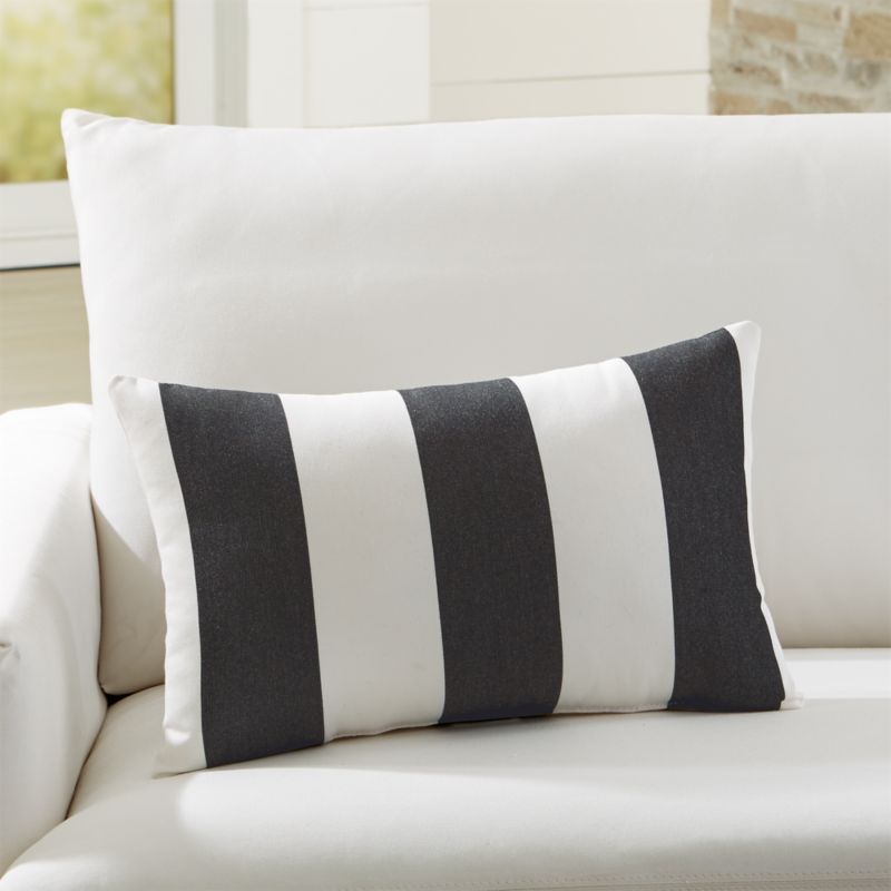 Sunbrella Cabana Stripe Black Outdoor Lumbar Pillow + Reviews | Crate and Barrel | Crate & Barrel