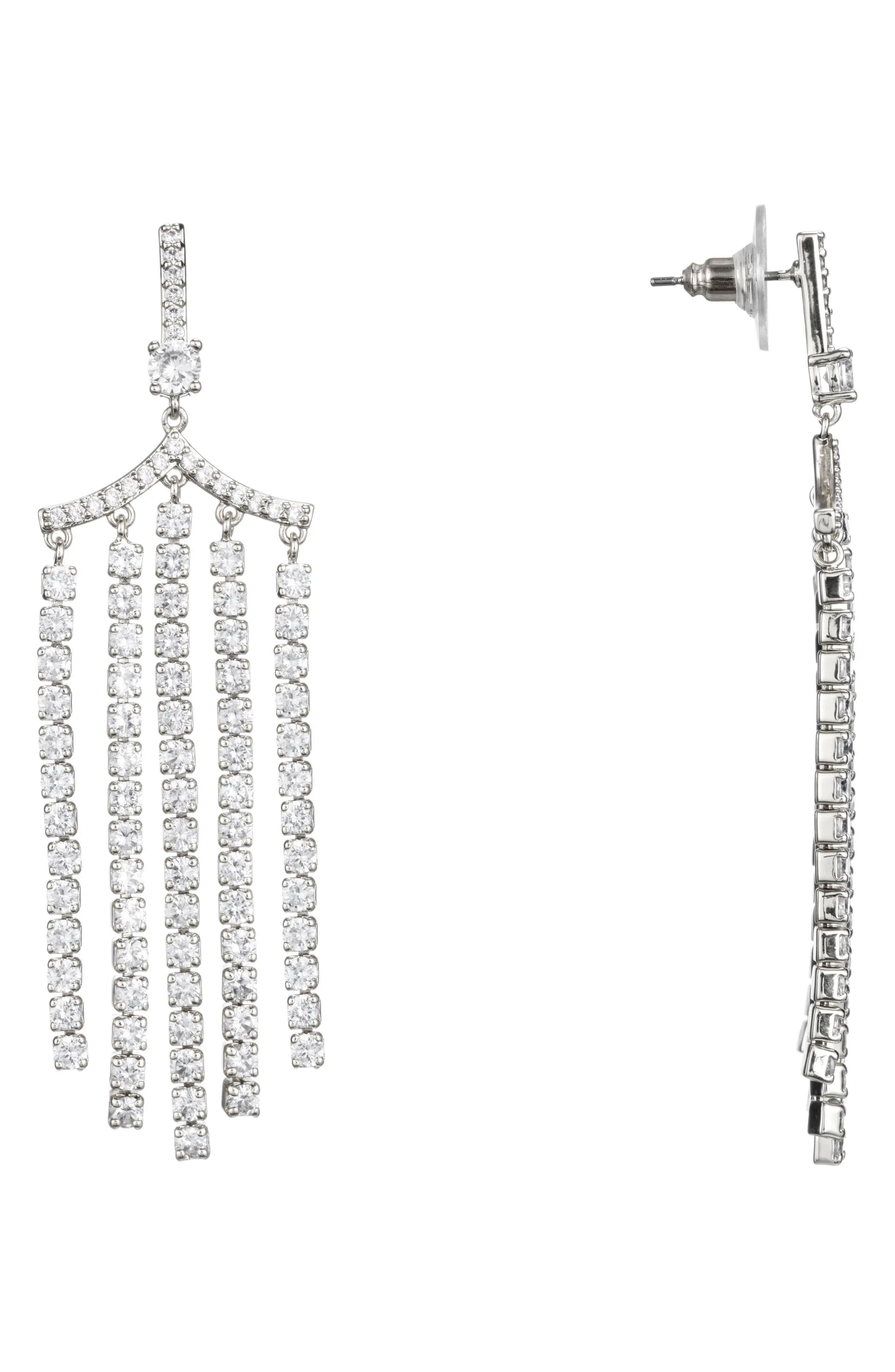 Nina Fringe Chandelier Earrings in Rhodium/White at Nordstrom | Nordstrom