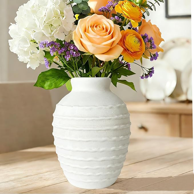 Ceramic Flower Vase 7 Inch Farmhouse Rustic Vases Home Decor Pottery Decorative Vase Modern Minim... | Amazon (US)