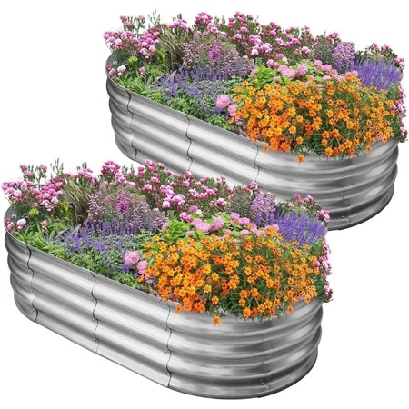 HGD Raised Garden Bed Kit Oval Galvanized Metal 2 Pack 4x2x1 ft | Walmart (US)