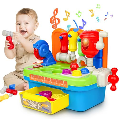 Cinne Toddler Tool Set Age 1-2, Toys for 1 Year Old Boy Gifts, Baby Workbench with Light & Sound, Baby Tool Set with Shape Sorter | Amazon (US)