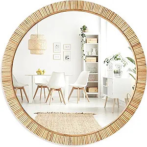 Barnyard Designs 26" Rattan Round Bathroom Mirror - Boho Mirror for Nursery Wall Decor - Handmade... | Amazon (US)