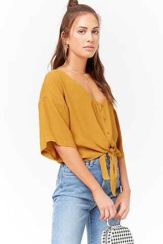 Buttoned Tie-Front Top | Forever 21 (US)