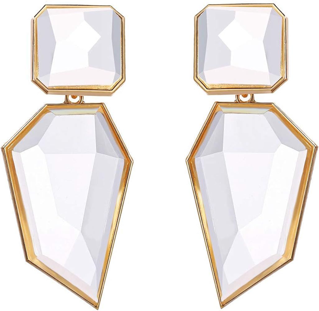 Rhinestone Crystal Rectangle Dangle Earrings, Glass Geometric Statement Earrings for Women KELMALL C | Amazon (US)