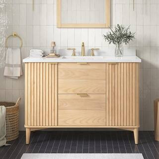 Gabi 48 in. Single Sink Freestanding Rustic Ash Bath Vanity with White Engineered Stone Top (Assembled) | The Home Depot