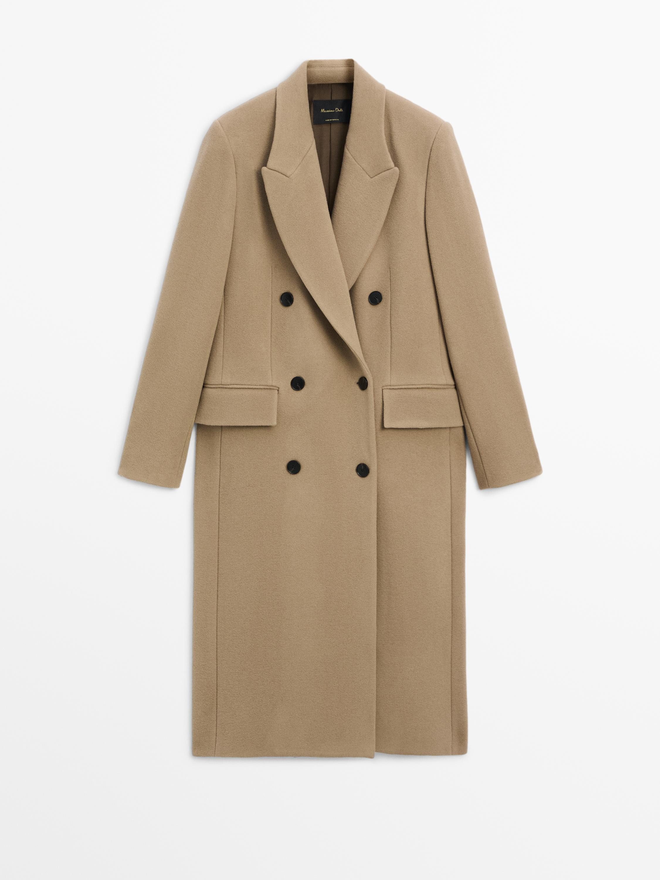 Long double-breasted wool blend coat | Massimo Dutti UK