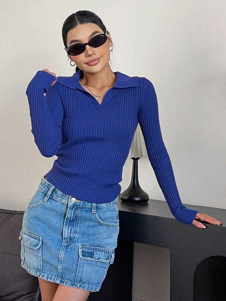 DAZY Solid Ribbed Knit Sweater | SHEIN