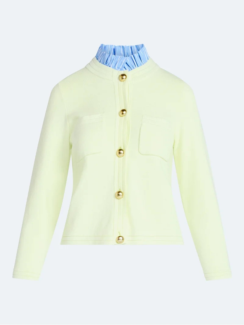 Free Assembly Women's Ruffle Neck Cardigan Sweater, Midweight, Sizes XS-XXL | Walmart (US)