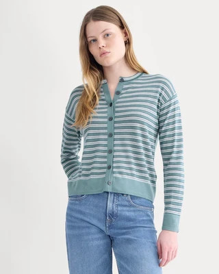 Everlane Crew Cardigan in Ultrasoft Merino Sweater | Reflecting Pond Multi Stripe | XS | Everlane