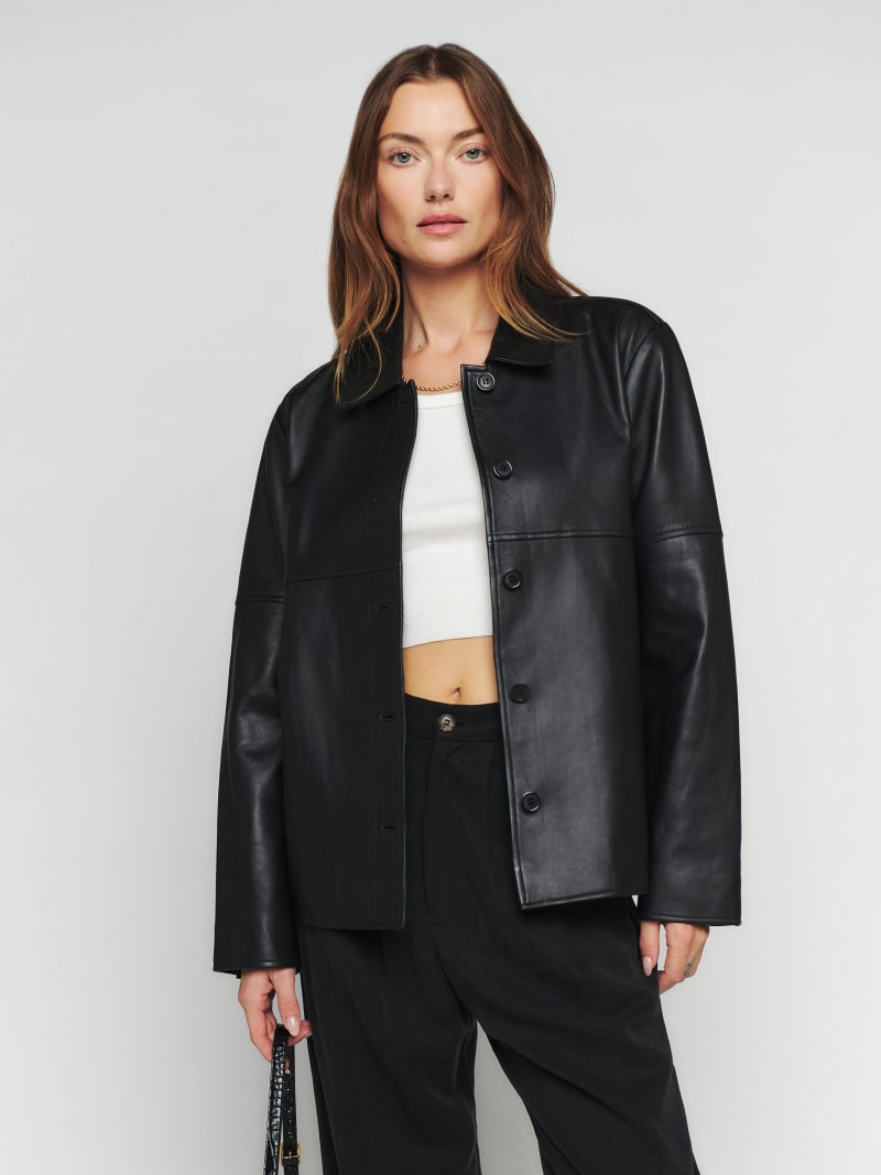 Veda Mercer Leather Shirt Jacket | Reformation (Global)