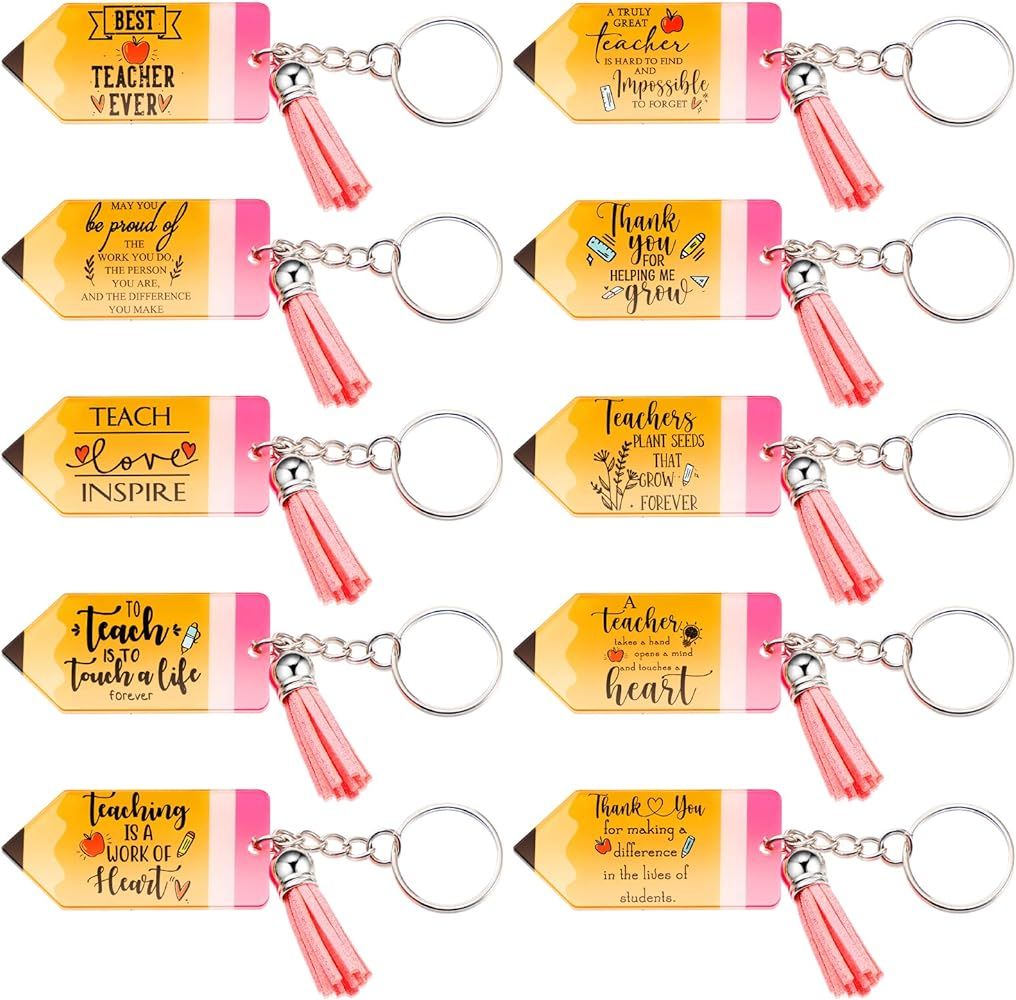 30 Pcs Teacher Keychain Teacher Appreciation Gifts Bulk for Women Pencil Shaped Teacher Keychains... | Amazon (US)