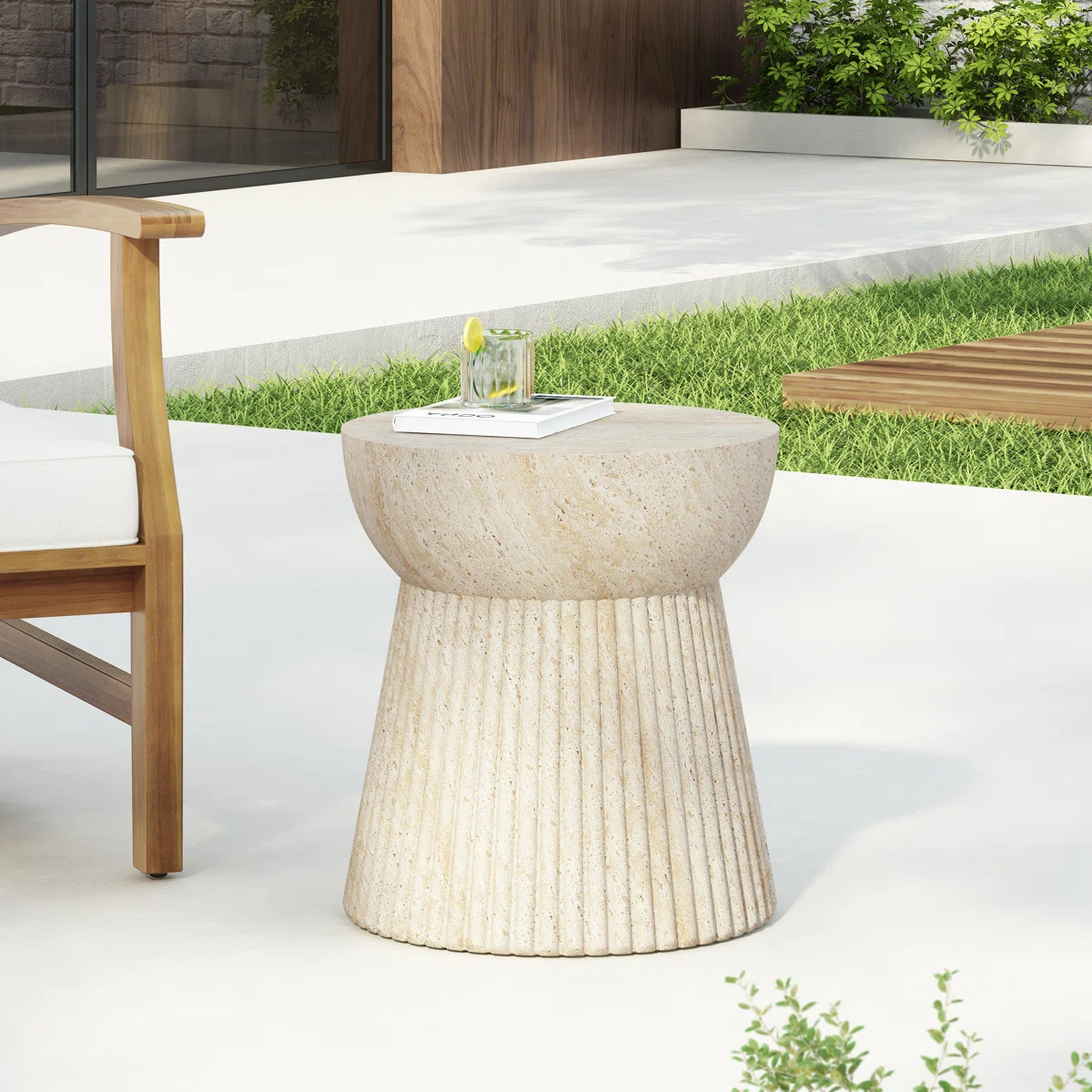 Kaiden Travertine Lightweight Concrete Side Table | Wayfair North America