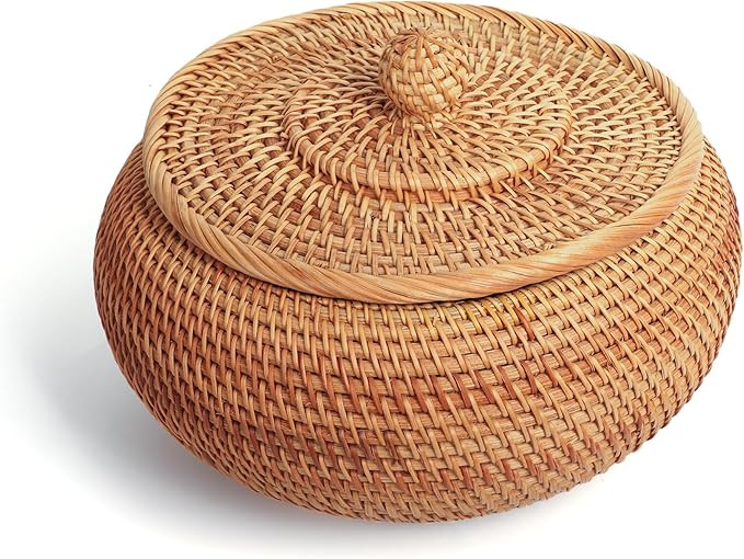Handwoven Rattan Basket with Lid | Multi-Use Storage Organizer for Kitchen, Living Room & Gifts |... | Amazon (US)