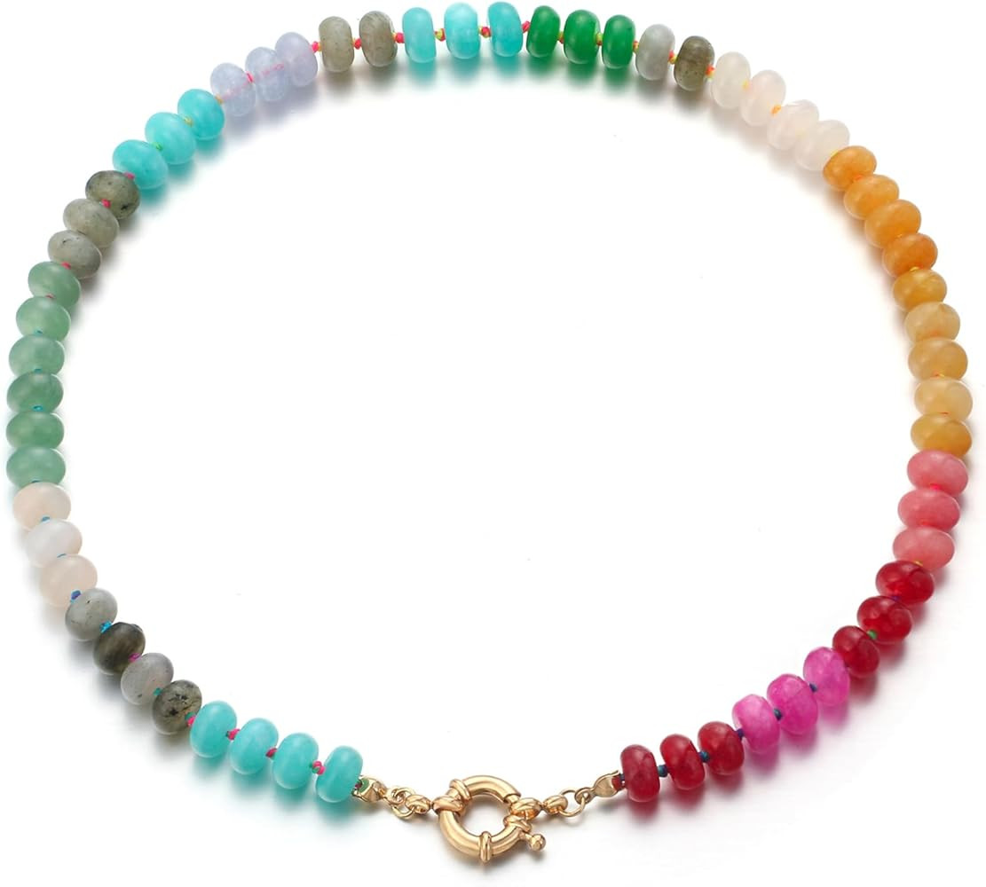 BriLove Handmade Unique Nature Stone Colorful Rainbow Turqoise Strand Choker Necklace for Women B... | Amazon (US)