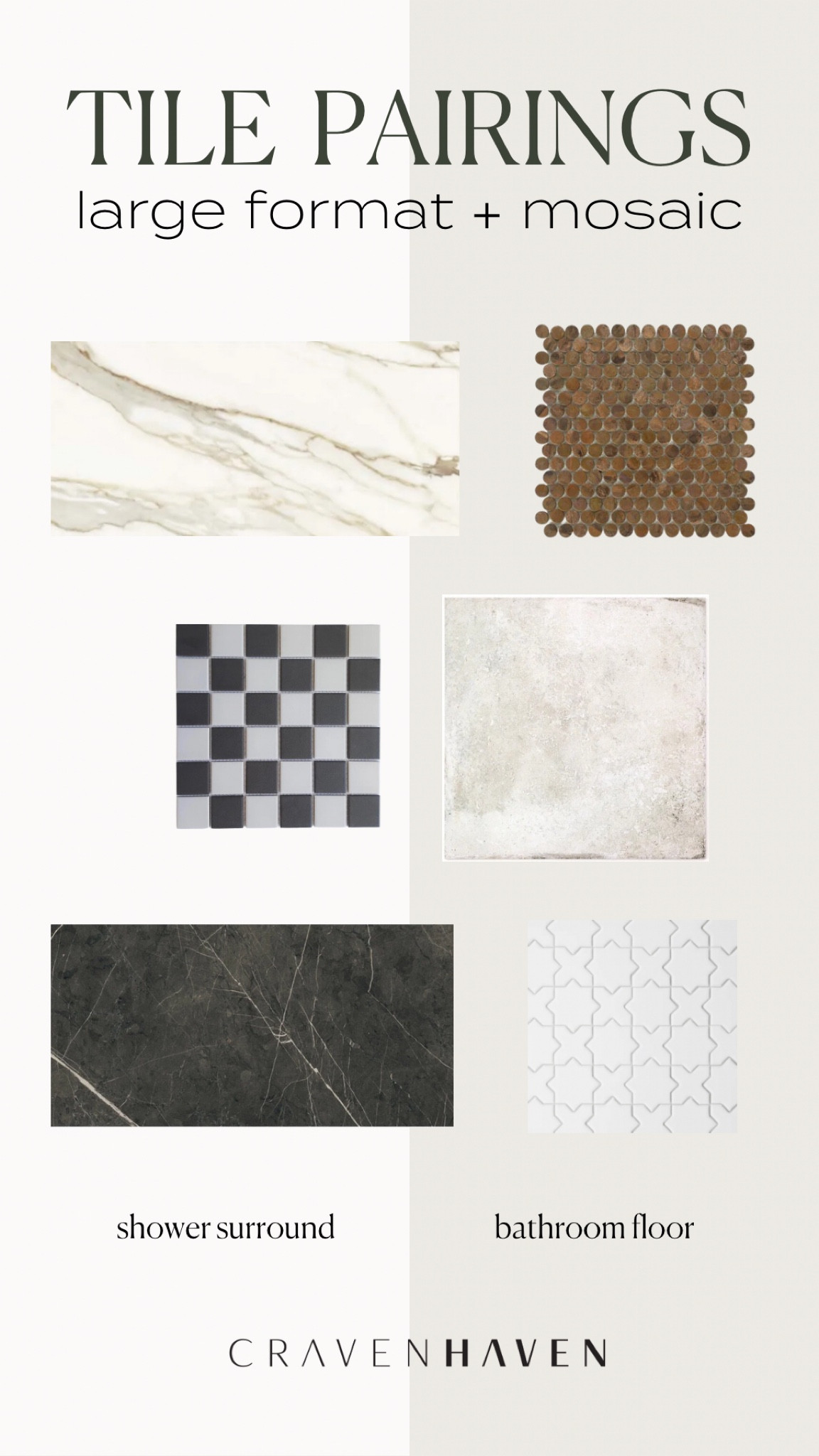 An easy formula for mixing tile in your bathroom - one large format and one smaller / interesting mosaic! I put together these pairings with tile I found on Wayfair! #ad

#LTKHome #LTKxWayfair