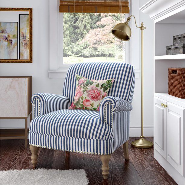 Birch Harbor Jaya Accent Chair, Living Room Armchairs, Blue Stripe | Walmart (US)