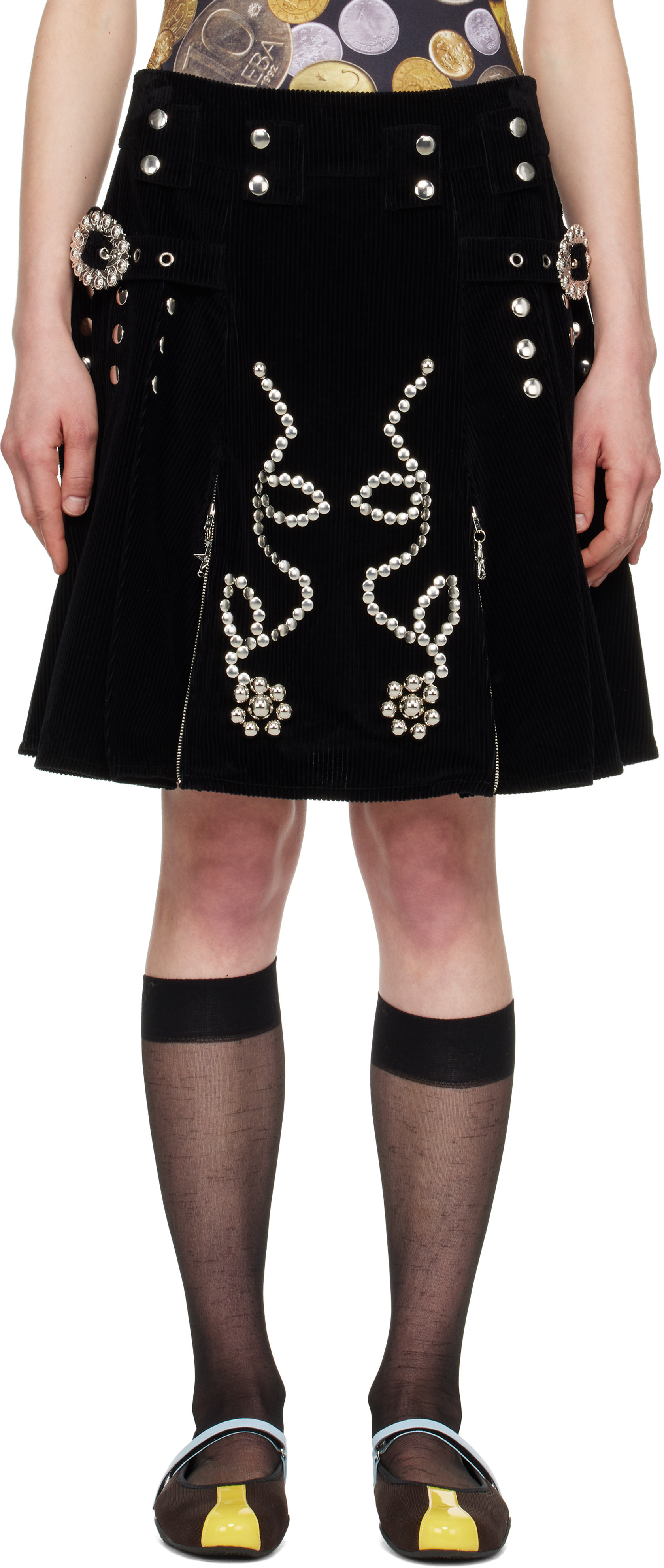 Chopova Lowena Black Corduroy Biggity Miniskirt | SSENSE