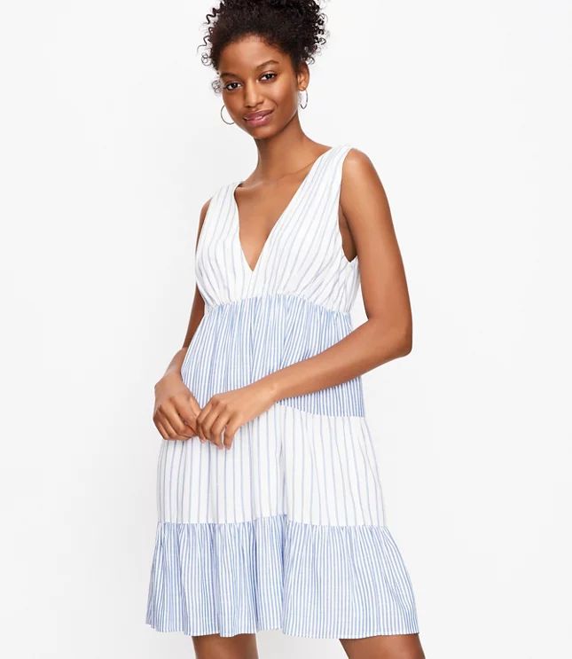 Striped Tiered Double V Swing Dress | LOFT