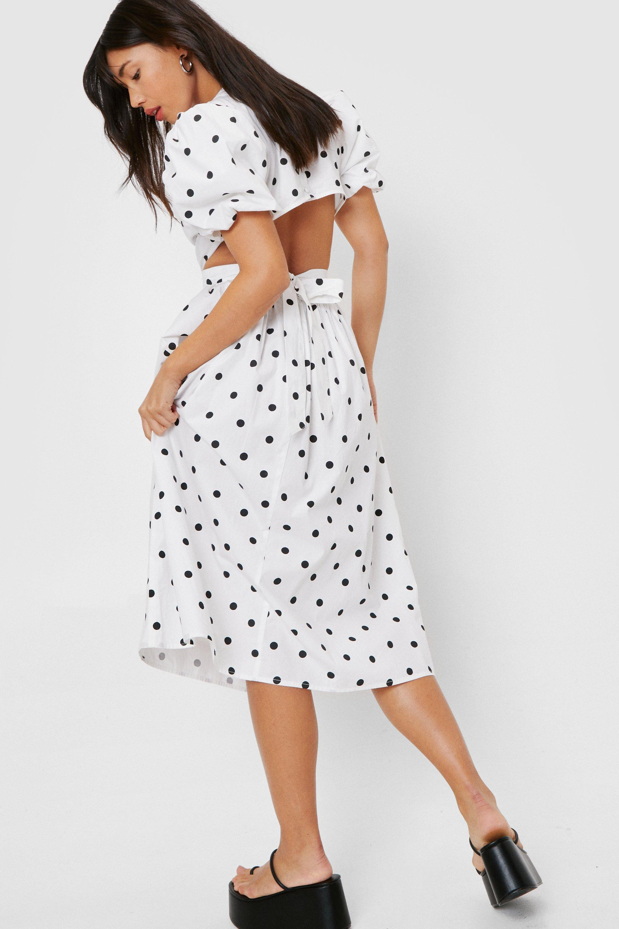 Polka Dot Print Open Back Midi Dress | Nasty Gal UK (+IE)