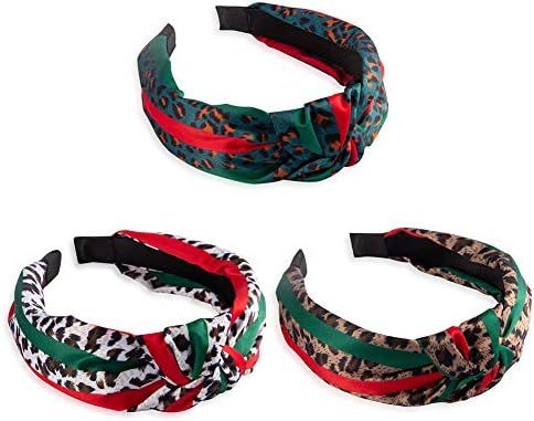 Designer Leopard Headband for Women - Red Green Twist Cross Knot Hair Hoops - Fashion Fabric Desi... | Amazon (US)