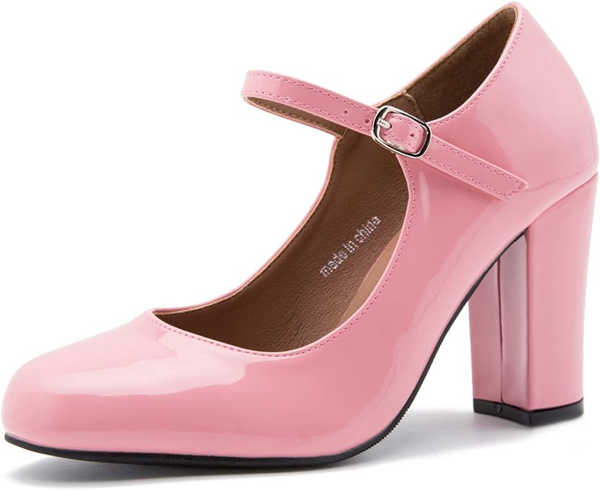 MAIERNISI JESSI Women's Mary Jane Pumps, Closed Round Toe, Block Heel with Ankle Strap Buckle, 3.... | Amazon (US)