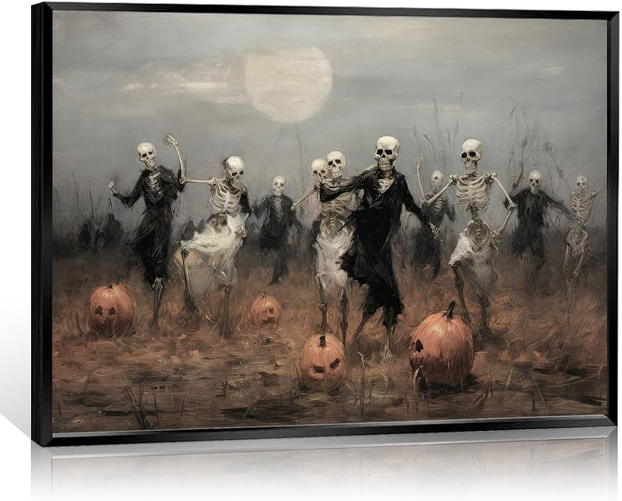 ogyormpi Vintage Halloween Wall Art, Framed Skeletons Dance Party Halloween Pictures Wall Decor, ... | Amazon (US)
