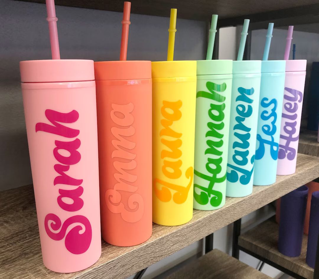 Personalized Tumblers with Lid and Straw, Pastel Tumblers, Bachelorette Party Favors | Etsy (US)