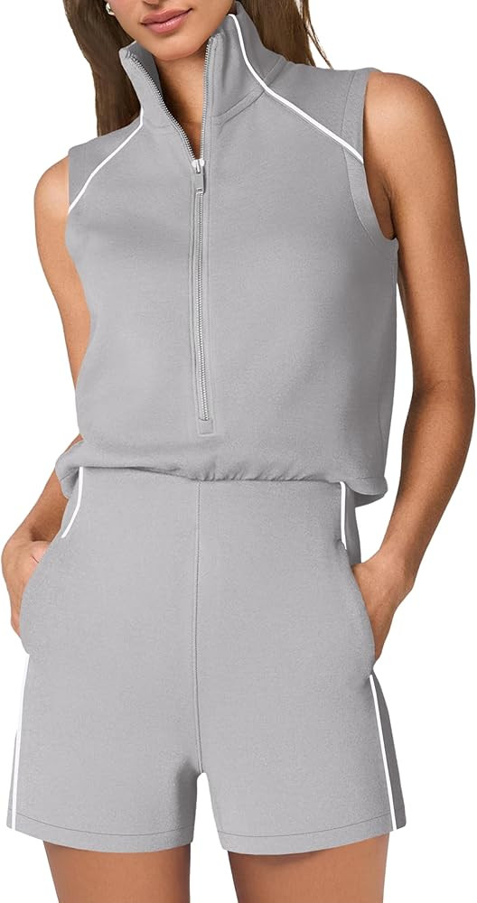Features: The summer outfits for women is features with v neck/mockneck with half zipper, solid c... | Amazon (US)
